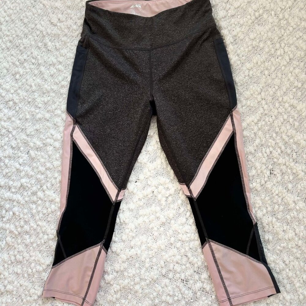 Women's Dark Grey & Pink & Mesh Pocketed Leggings with Drawstring Inside
